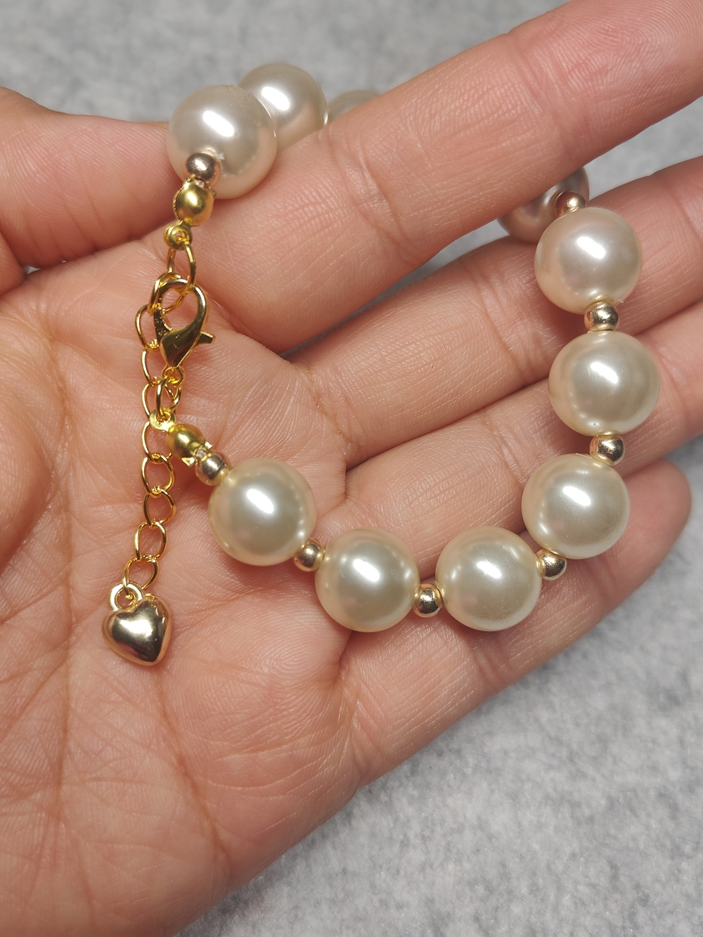 Classic Pearl Bead Bracelet in Ivory with Gold Accents